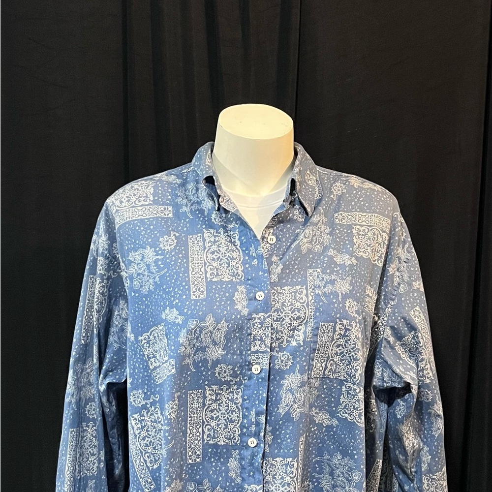 Vintage Euro Stencil Mosaic Cotton Button-Down Shirt Cottagecore Streetwear